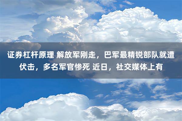 证券杠杆原理 解放军刚走，巴军最精锐部队就遭伏击，多名军官惨死 近日，社交媒体上有